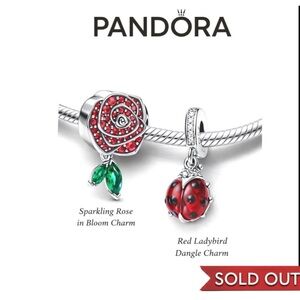 PANDORA Red Ladybird Dangle Charm & Sparkling Rose in Bloom (2 in one box)